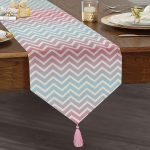 Pembe Mavi Zigzag Tasarımlı Dijital Baskılı Püsküllü Şönil Üçgen Runner Realhomes