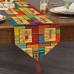 Etnik African Motifli Özel Tasarım Dekoratif Püsküllü Şönil Üçgen Runner Realhomes