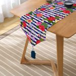 - UcgenRunner-3525-Gorsel2 - Realhomes Mavi Çizgili Çiçek Motifli Özel Tasarımlı Püsküllü Şönil Üçgen Runner Realhomes