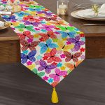 Renkli Kelebekler Motifli Özel Tasarım Püsküllü Şönil Üçgen Runner Realhomes