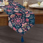 Lacivert Zeminde Deniz Mindeyeleri Özel Tasarım Püsküllü Şönil Üçgen Runner Realhomes