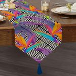 - UcgenRunner-3543-Gorsel1 - Realhomes Geometrik Zeminde Tropikal Yapraklar Özel Tasarım Püsküllü Şönil Üçgen Runner Realhomes