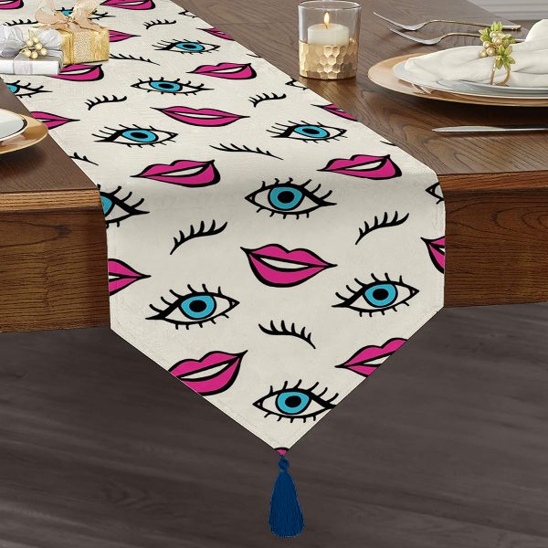 - UcgenRunner-3555-Gorsel1 - Realhomes  Realhomes Gri Zeminli Kar Taneleri Temalı Modern Tasarım Dekoratif Özel Tasarım Püsküllü Şönil Üçgen Runner Realhomes