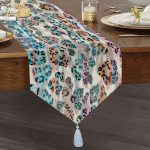 Realhomes Leopar Motifli Dijital Baskılı Püsküllü Şönil Üçgen Runner Realhomes