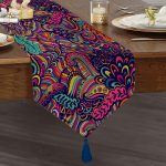 Realhomes Mavi Desenli Dijital Baskılı Püsküllü Şönil Üçgen Runner Realhomes