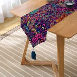 Realhomes Mavi Desenli Dijital Baskılı Püsküllü Şönil Üçgen Runner Realhomes