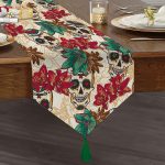 Realhomes Kuru Kafa Motifli Dijtal Baskılı Modern Püsküllü Şönil Üçgen Runner Realhomes