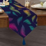 Realhomes Ebru Motifli Dijital Baskılı Modern Püsküllü Şönil Üçgen Runner Realhomes