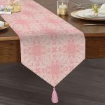 Realhomes Pudra Zeminli Özel Tasarım Dijital Baskılı Modern Püsküllü Şönil Üçgen Runner Realhomes