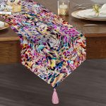 Realhomes Renkli Leopar Desenli Dijtal Baskılı Modern Püsküllü Şönil Üçgen Runner Realhomes