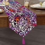 Realhomes Renkli Leopar Desenli Dijtal Baskılı Modern Püsküllü Şönil Üçgen Runner Realhomes