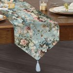 Realhomes Çiçek Motifli Özel Tasarım Dijital Baskılı Modern Püsküllü Şönil Üçgen Runner Realhomes