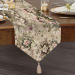 Realhomes Krem Zeminde Rengarenk Çiçekler Özel Tasarım Dijital Baskılı Modern Püsküllü Şönil Üçgen Runner Realhomes