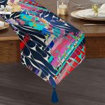 Realhomes Suluboya Desenli Dijital Baskılı Modern Püsküllü Şönil Üçgen Runner Realhomes