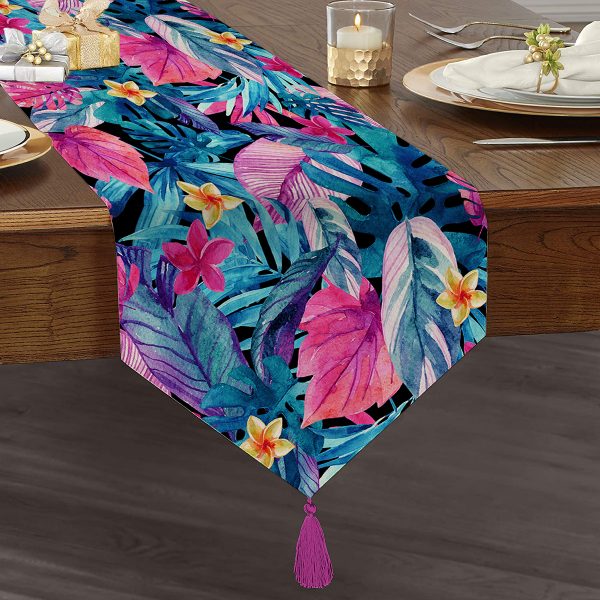 - UcgenRunner-3745-Gorsel1 - Realhomes  Realhomes Fraktal Desenli Özel Tasarım Dijital Baskılı Modern Püsküllü Şönil Üçgen Runner Realhomes