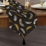 - UcgenRunner-3752-Gorsel1 - Realhomes Realhomes Siyah Zeminde Gold Tüyler Dijital Baskılı Modern Püsküllü Şönil Üçgen Runner Realhomes