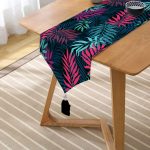 Realhomes Renkli Yapraklar Dijital Baskılı Modern Püsküllü Şönil Üçgen Runner Realhomes