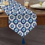 Realhomes Nazar Boncuğu Motifli Dijital Baskılı Modern Püsküllü Şönil Üçgen Runner Realhomes