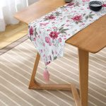 - UcgenRunner-3824-Gorsel2 - Realhomes  Realhomes Beyaz Zeminde Pembe Çiçekler Dijital Baskılı Modern Püsküllü Şönil Üçgen Runner Realhomes