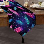 Realhomes Lacivert Zeminde Tüy Desenli Özel Tasarım Modern Püsküllü Şönil Üçgen Runner Realhomes