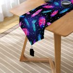 Realhomes Lacivert Zeminde Tüy Desenli Özel Tasarım Modern Püsküllü Şönil Üçgen Runner Realhomes