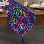 Realhomes Baklava Desenli Özel Tasarım Dijital Baskılı Modern Püsküllü Şönil Üçgen Runner Realhomes