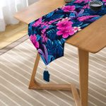 Realhomes Mavi Zeminde Rengarenk Çiçekler Dijital Baskılı Modern Püsküllü Şönil Üçgen Runner Realhomes