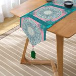 Realhomes Çini Motifli Dijital Baskılı Modern Püsküllü Şönil Üçgen Runner Realhomes