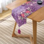 Realhomes Mor Zeminde Kelebek Desenli Dijital Baskılı Modern Püsküllü Şönil Üçgen Runner Realhomes