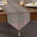 Realhomes Ekose Desenli Dijital Baskılı Modern Püsküllü Şönil Üçgen Runner Realhomes