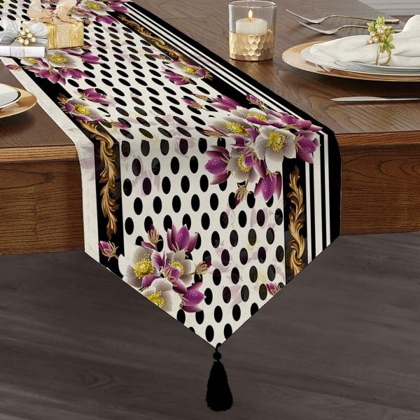 Realhomes Özel Tasarım Dijital Baskılı Modern Püsküllü Şönil Üçgen Runner Realhomes