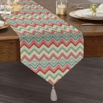 - UcgenRunner-401-Gorsel1 - Realhomes Modern Ebru Desen Dijital Baskılı Dekoratif Püsküllü Şönil Üçgen Runner Realhomes