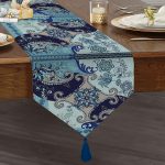 Realhomes Modern Mavi Temalı Özel Tasarım Dijital Baskılı Püsküllü Şönil Üçgen Runner Realhomes