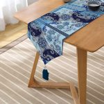 Realhomes Modern Mavi Temalı Özel Tasarım Dijital Baskılı Püsküllü Şönil Üçgen Runner Realhomes