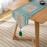 Realhomes Gold Kare Ve Mavinin Uyumu Tasarımlı Dijital Baskılı Püsküllü Şönil Üçgen Runner Realhomes