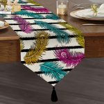 Realhomes Modern Sanat Tasarımlı Dijital Baskılı Püsküllü Şönil Üçgen Runner Realhomes