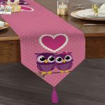 Realhomes Baykuş Desenli Dijital Baskılı Dekoratif Özel Tasarım Püsküllü Şönil Üçgen Runner Realhomes