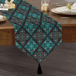 Realhomes Modern Çini Tasarımlı Dijital Baskılı Püsküllü Şönil Üçgen Runner Realhomes