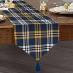 Realhomes Lacivert Ve Sarı Modern Tasarım Püsküllü Şönil Üçgen Runner Realhomes