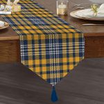 Realhomes Sarı Lacivert Modern Ekose Tasarımlı Püsküllü Şönil Üçgen Runner Realhomes