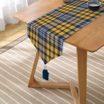 Realhomes Sarı Lacivert Modern Ekose Tasarımlı Püsküllü Şönil Üçgen Runner Realhomes