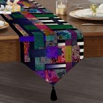 Realhomes Renkli Geometrik Kare Ve Dikdörtgen Tasarımlı Özel Tasarım Püsküllü Şönil Üçgen Runner Realhomes