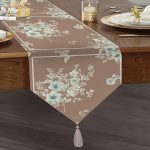 Realhomes Kahverengi Ve Çiçeklerin Uyumu Özel Tasarım Dijital Baskılı Püsküllü Şönil Üçgen Runner Realhomes