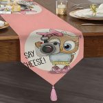 Sevimli Kediler Dijital Baskılı Dekoratif Püsküllü Şönil Üçgen Runner Realhomes