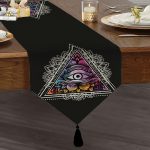 Üçüncü Göz Motifli Özel Tasarım Dijital Baskılı Püsküllü Şönil Üçgen Runner Realhomes