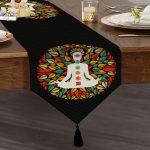 Uzak Doğu Yoga Motifleri Mandalas Özel Tasarım Dijital Baskılı Püsküllü Şönil Üçgen Runner Realhomes