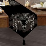 Cow Head Özel Tasarım Dijital Baskılı Püsküllü Şönil Üçgen Runner Realhomes