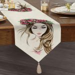 - UcgenRunner-5094-Gorsel1 - Realhomes Beyaz Zeminde Rankli Kalem Çizimli Dekoratif Modern Püsküllü Şönil Üçgen Runner Realhomes