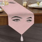 - UcgenRunner-5096pembe-Gorsel1 - Realhomes  Pembe Zeminde Kirpik Motifli Özel Tasarım Püsküllü Şönil Üçgen Runner Realhomes