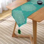 Turkuaz Zeminde Mandala Baskılı Modern Püsküllü Şönil Üçgen Runner Realhomes